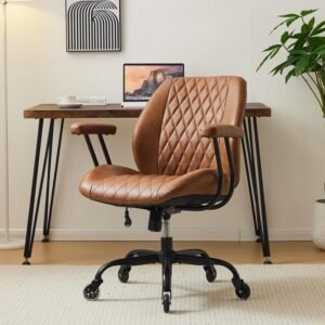 YFO Cadeira de escritório ergonômica com suporte lombar, giratória, altura ajustável, para tarefas executivas, em couro marrom tecido, adequada para escritório e home office