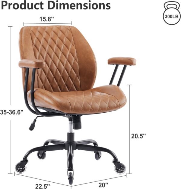 YFO Cadeira de escritório ergonômica com suporte lombar, giratória, altura ajustável, para tarefas executivas, em couro marrom tecido, adequada para escritório e home office - Imagem 2
