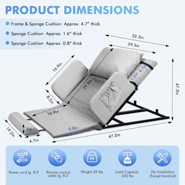 YUCHENGTECH Encosto elétrico para cama com apoio de braço Encosto de cama para sentar no pescoço, suporte lombar e costas para idosos grávidas 150 kg - Imagem 2