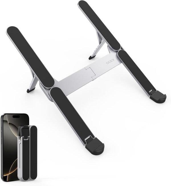 【Inovador e ultracompacto】Suporte de laptop dobrável SODI para mesa, suporte de tablet portátil leve para viagens de negócios, café, suporte de computador com ajuste de altura de 6 níveis para MacBook