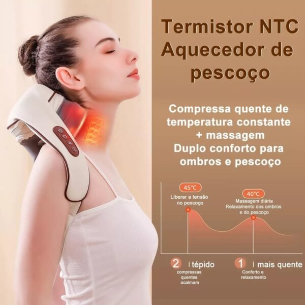 Aparelho Massagem Pescoço Ombros Terapêutica Portátil Recarregável - Imagem 2