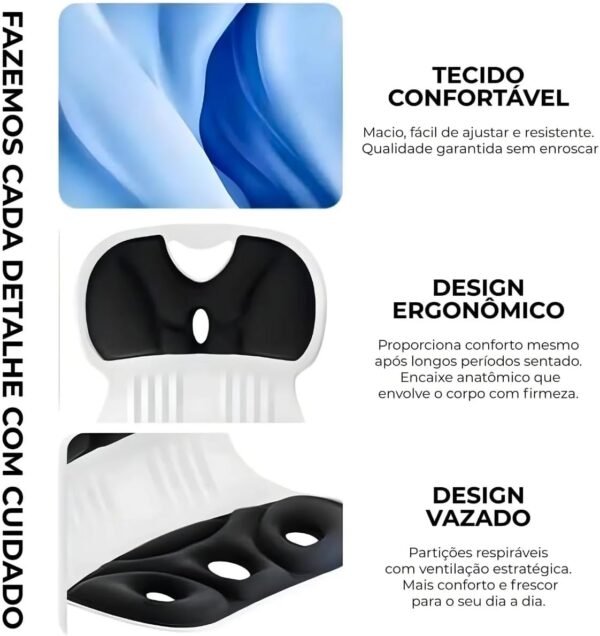 Almofada de Apoio Lombar Cadeira Correção de Coluna M - PRETO - Imagem 7