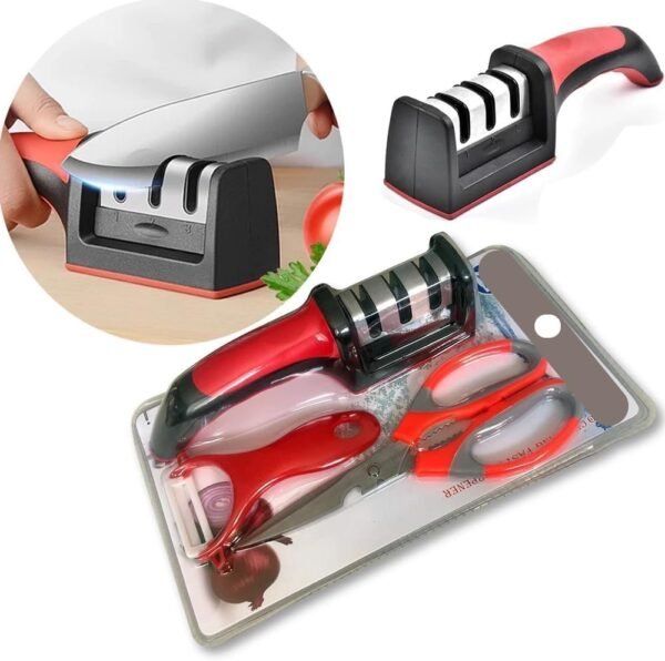 Amolador Afiador de Facas, kit 3 em 1 com Tesoura Multifuncional e Descascador Ergonômico | Praticidade e Eficiência no Preparo dos Alimentos - Imagem 3