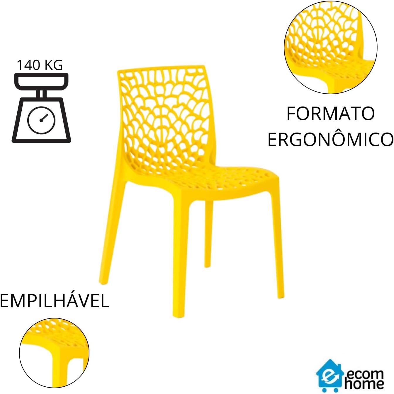 Ecom Home, Kit 2 Cadeiras Gruvyer Amarela Sorveteria Parques Recreação Recepção Açaiterias Bares Restaurantes Refeitórios - Imagem 5