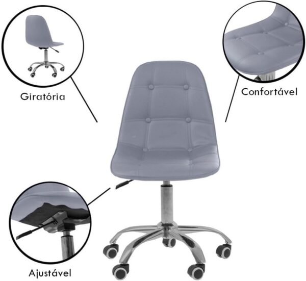 Kit 3 Cadeiras Office Eiffel Botonê Ajustável Base Giratória (Cinza) - Imagem 4