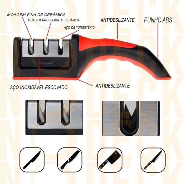Amolador Afiador de Facas, kit 3 em 1 com Tesoura Multifuncional e Descascador Ergonômico | Praticidade e Eficiência no Preparo dos Alimentos - Imagem 2
