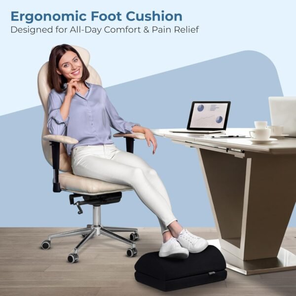 Apoio para os pés embaixo da mesa no trabalho – apoio para os pés de espuma ajustável para escritório e casa – banqueta ergonômica para os pés para jogos e cadeiras de computador – - Imagem 2
