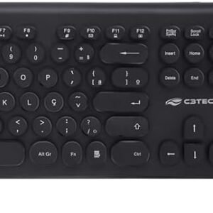 Combo s/fio C3Tech Teclado e Mouse K-W80BK Mouse ambidestro 1600DPI Ergonomico, Layout Português Brasileiro ABNT2, Teclas altas responsivas, Anti-Respingo, Compatível com Windows, Linux, MacOS