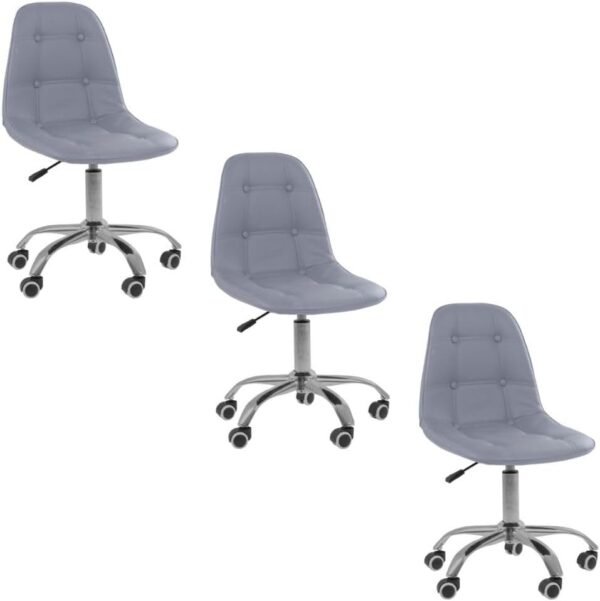 Kit 3 Cadeiras Office Eiffel Botonê Ajustável Base Giratória (Cinza)