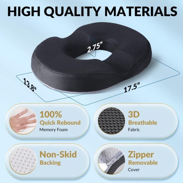 Travesseiro de donut para dor no cóccix GG Cool Gel Hemorroidas Almofada de donut Almofada de donut para cóccix Hemorróidas Pós-parto Gravidez Almofada de Assento para Mulheres Homens Almofada - Imagem 2