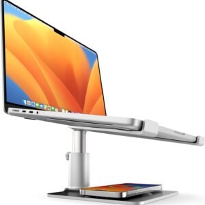 Twelve South HiRise Pro para laptops e MacBooks | Suporte ergonômico com altura ajustável com base de carregamento sem fio MagSafe (prata)